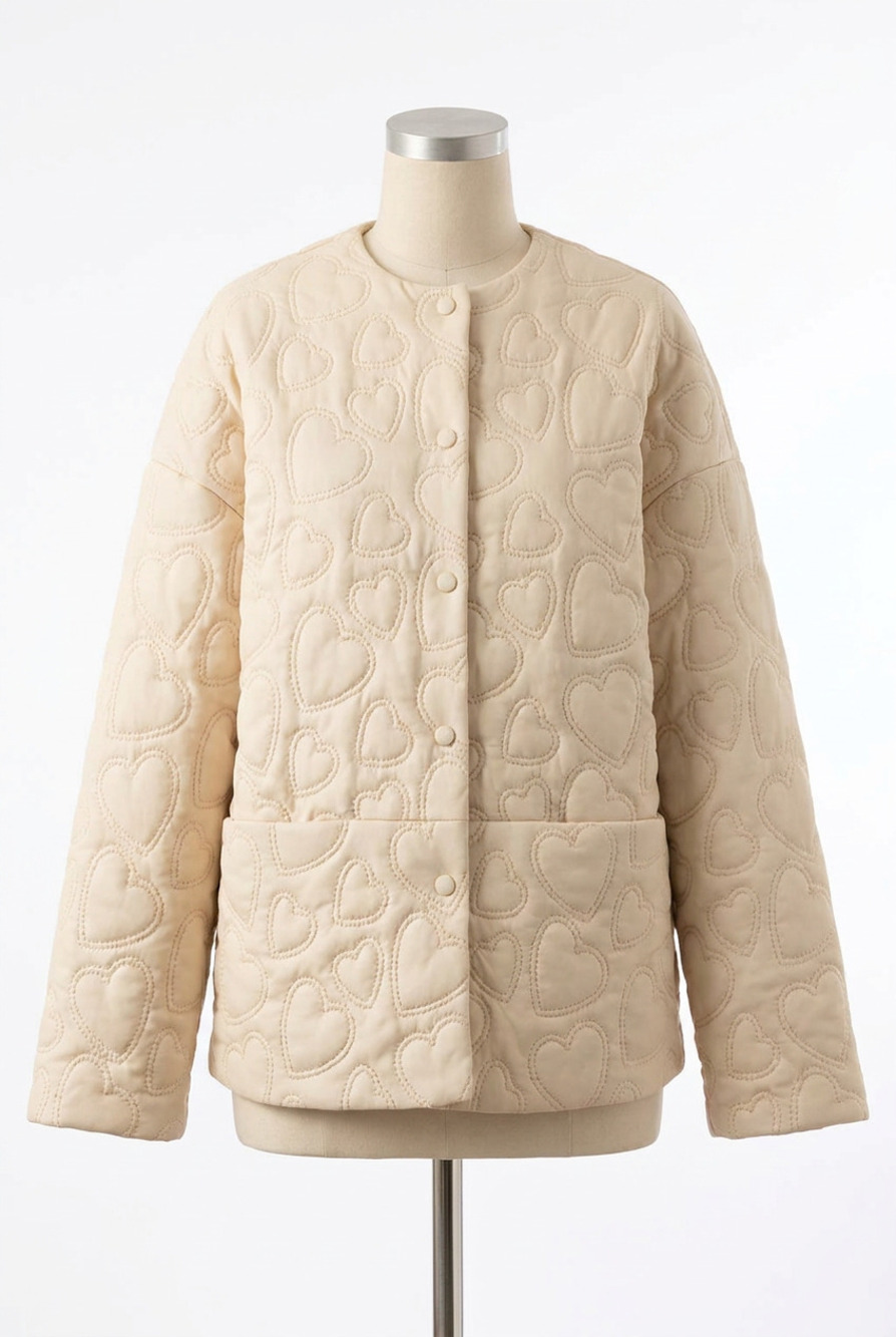NEW MOLLY BRACKEN embossed heart quilted jacket in off white